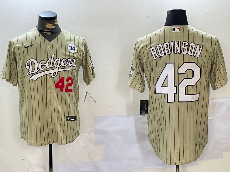 Men Los Angeles Dodgers #42 Robinson Green Stripe Game 2024 Nike MLB Jersey style 1->los angeles dodgers->MLB Jersey